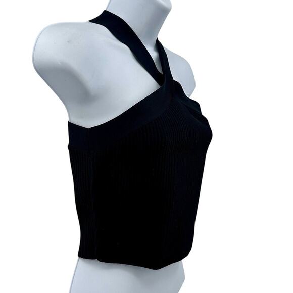 Sincerely Jules Criss Cross Halter Cropped Top WMNS M Black Ribbed Knit Stretch - Picture 3 of 8